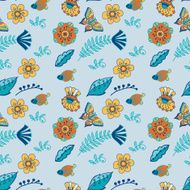 Doodle floral vector pattern with butterflies N2