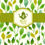 Vector beautiful illustration with teapots logo on leaf backgrou N2