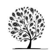 Art tree with peacock feather for your design N6