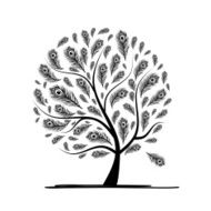 Art tree with peacock feather for your design N7