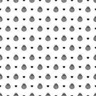 Bug and hearts black white seamless vector pattern N2