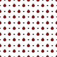 Red ladybirds and hearts seamless vector pattern N2