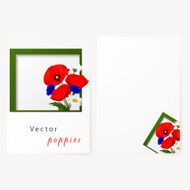 Template card with chamomile cornflowers and red flowers poppies N2