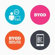 BYOD signs Human with notebook and smartphone N2