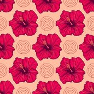 seamless pattern with hand drawn hibiscus flowers