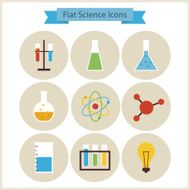 Flat School Chemistry and Science Icons Set N2