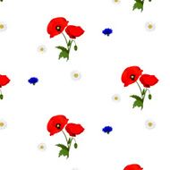 Seamless pattern with chamomile cornflowers and poppies flowers N2