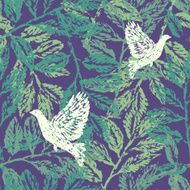 Seamless pattern with laurel branches and pigeons