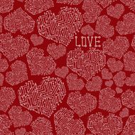 red electrical circuit board heart symbol seamless pattern eps10
