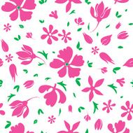 Vector Magenta Flowers Silhouettes Seamless Pattern