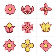 Icons Style Flower Set Vector Design