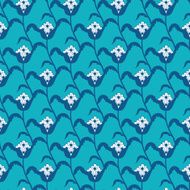 Vector Blue White Stylized Flowers Geometric Seamless Pattern