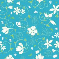 Vector Blue Green White Spring Florals Seamless Pattern