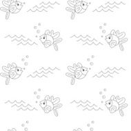 cartoon fish in black and white seamless pattern illustration