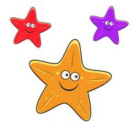 Cartoon yellow red and violet starfish characters