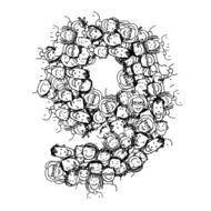 Number nine people crowd vector alphabet design