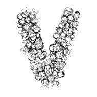 Letter V people crowd vector alphabet design