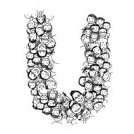 Letter U people crowd vector alphabet design