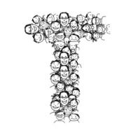Letter T people crowd vector alphabet design