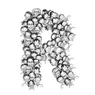 Letter R people crowd vector alphabet design
