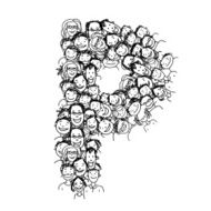 Letter P people crowd vector alphabet design