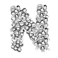 Letter N people crowd vector alphabet design