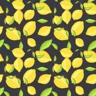 Green lemon fruits with leaf on branch dark black background