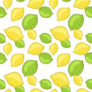 Green lemon and lime fruits on white background Citrus seamless