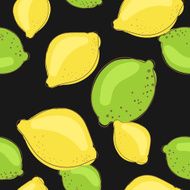 Green lime and lemon fruits on dark black background Citrus