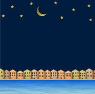 Paper town near river at night