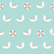 Cute seagull and life buoy Seamless pattern