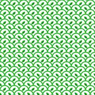 Green and White Waves Seamless Pattern with Leaves