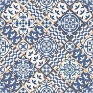 Seamless patchwork pattern from dark blue and white Moroccan tiles