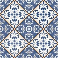 Seamless patchwork pattern from dark blue and white Moroccan tiles N2