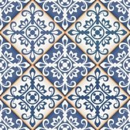 Seamless patchwork pattern from dark blue and white Moroccan tiles N3