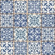 Seamless patchwork pattern from dark blue and white Moroccan tiles N6