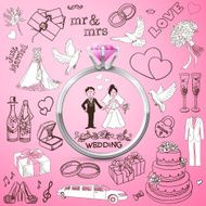Hand drawn collection of decorative wedding design elements Holiday objects