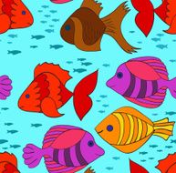 Blue seamless pattern with bright fishes