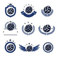 Volleyball labels and icons set Vector
