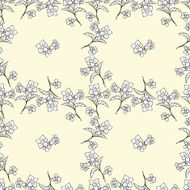 Floral seamless pattern with hand drawn black outline flowers on