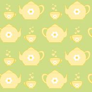 cute yellow pastel tea set seamless pattern illustration