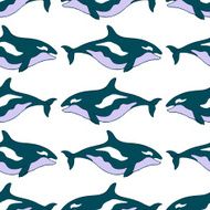 Seamless pattern with a blue killer whale vector illustration