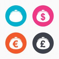 Wallet with Dollar Euro icons Cash bag signs
