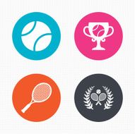 Tennis ball and rackets icons Laurel wreath