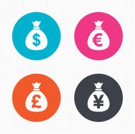 Money bag icons Dollar Euro Pound and Yen N5