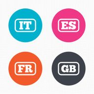 Language icons IT ES FR and GB translation