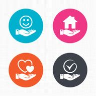 Smile and hand icon Heart Tick symbol N2