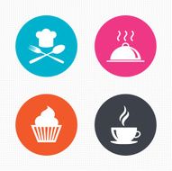 Food icons Muffin cupcake symbol Fork spoon N2