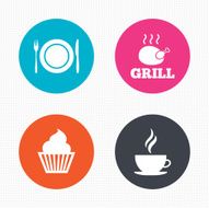 Food icons Muffin cupcake symbol Fork knife N8