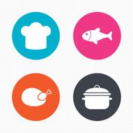 Chief hat cooking pan icons Fish and chicken N4
